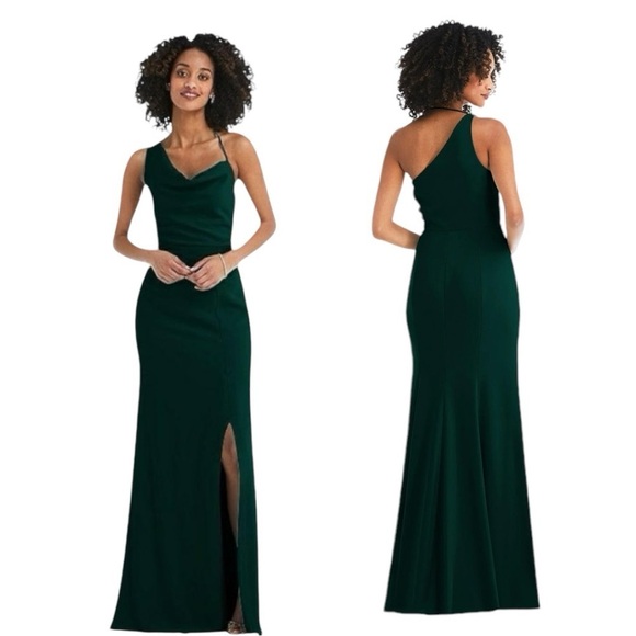 After Six Evergreen 6849 One-Shoulder Draped Cowl-Neck Maxi Dress NEW Size 2R - Picture 1 of 15